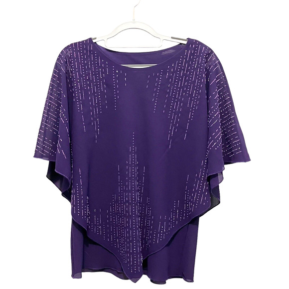 C.O.C. Sheer Top Beaded Disco Women's Size L Large Purple Retro Made in USA Chic - Picture 1 of 12